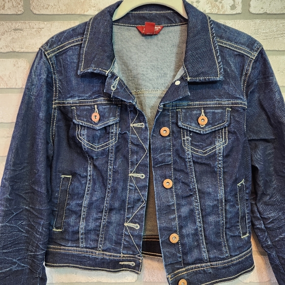 ARIZONA JEAN Womens Dark Wash Denim Jacket Button Down Crop Waist Size M - Picture 2 of 12